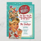 Let's Get Merry - レトロなクリスマスパーティーの招待状 シーズンカード (正面/裏面)