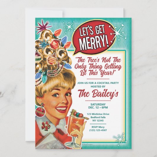 Let's Get Merry - レトロなクリスマスパーティーの招待状 シーズンカード (正面)