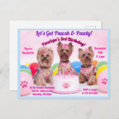 Let's Get Pawsh & パーティー誕生日 インビテーションポストカード (正面/裏面)
