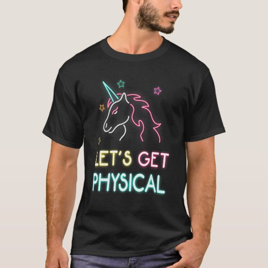 Let's Get Physical 80s Retro Workout Unicorn Tシャツ (正面)