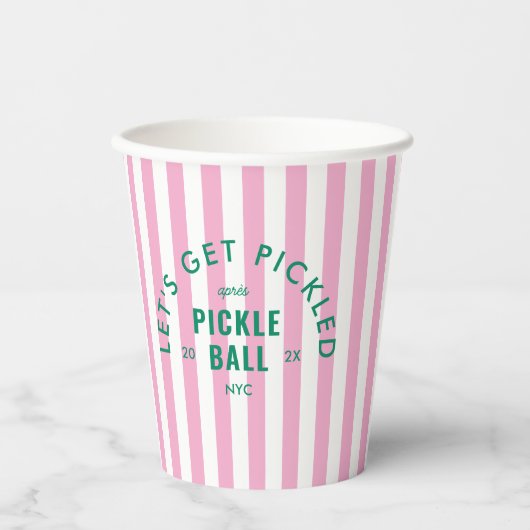 Let's Get Pickled Après Pickle Ball ピンクストライプ 紙コップ (正面)