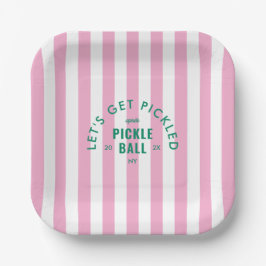 Let's Get Pickled Après Pickle Ball Pink Stripe ペーパープレート