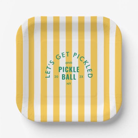 Let's Get Pickled Après Pickle Ball Yellow Stripe  ペーパープレート (正面)