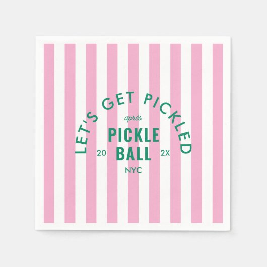 Let's Get Pickled Après Pickleball Pink Stripe スタンダードカクテルナプキン (正面)