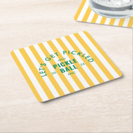 Let's Get Pickled Après Pickleball Yellow Stripe スクエアペーパーコースター