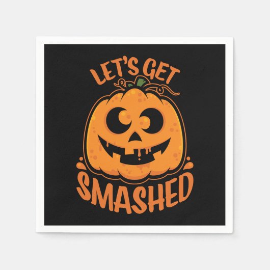 Let's Get Smashed Tipsy Halloween Jack-O’-Lantern スタンダードカクテルナプキン (正面)