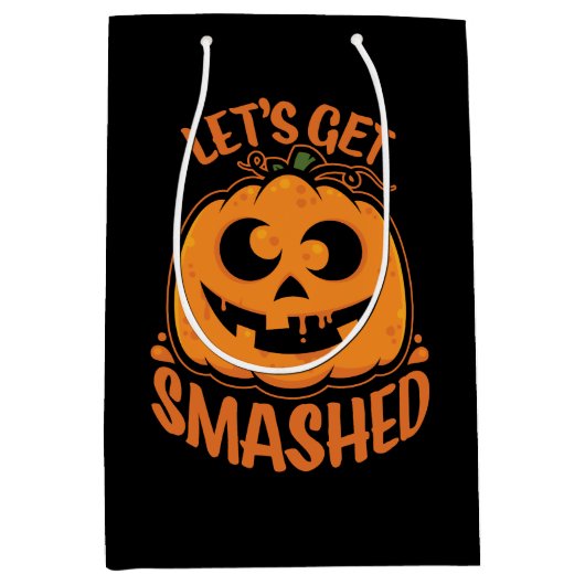 Let's Get Smashed Tipsy Halloween Jack-O’-Lantern ミディアムペーパーバッグ (正面)