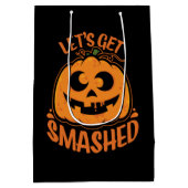Let's Get Smashed Tipsy Halloween Jack-O’-Lantern ミディアムペーパーバッグ (裏面)