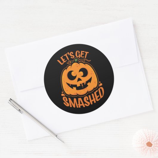 Let's Get Smashed Tipsy Halloween Jack-O’-Lantern ラウンドシール (封筒)