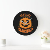 Let's Get Smashed Tipsy Halloween Jack-O’-Lantern ラージ壁時計 (ホーム)