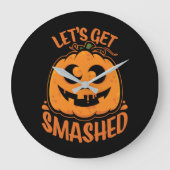 Let's Get Smashed Tipsy Halloween Jack-O’-Lantern ラージ壁時計 (正面)