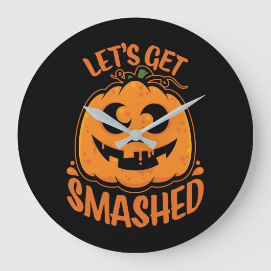Let's Get Smashed Tipsy Halloween Jack-O’-Lantern ラージ壁時計 (正面)