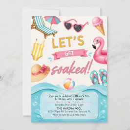 Let's Get Soaked Summer Pool Birthday Party 招待状