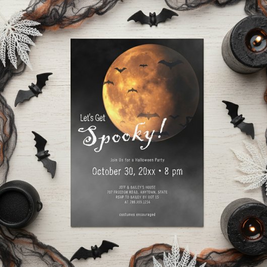 Let's Get Spooky Full Moon & Bats Halloween Party 招待状
