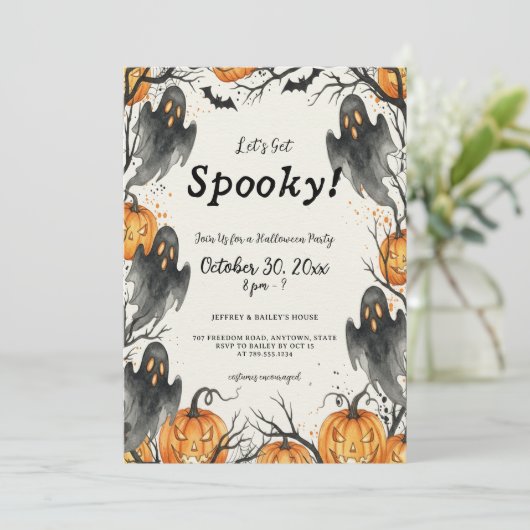 Let's Get Spooky Ghosts & Pumpkins Halloween Party 招待状 (スタンド正面)