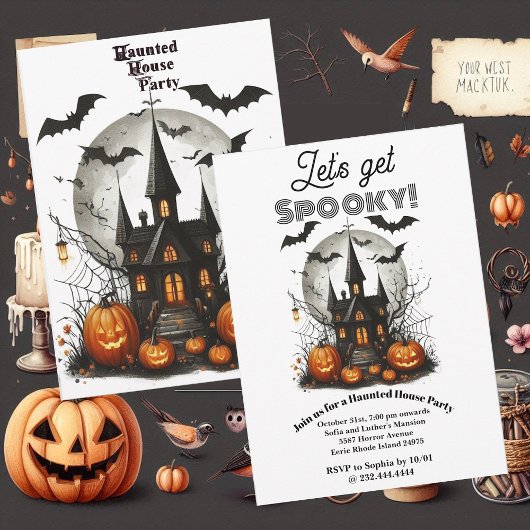 Lets get Spooky Haunted House Party Eerie Bats Web 招待状