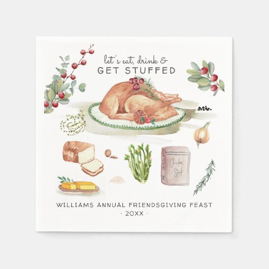 Let's Get Stuffed | サンクスギビング フレンズギビング スタンダードカクテルナプキン (正面)