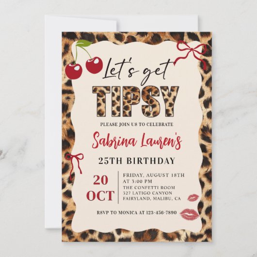 Let's get Tipsy  Leopard Cheetah Birthday 招待状 (正面)
