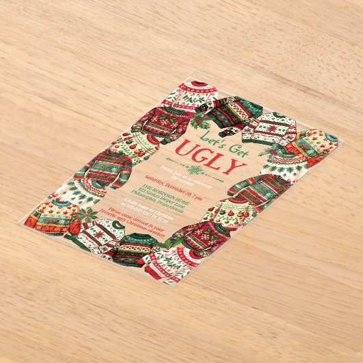 Let's Get Ugly Christmas Sweater Party  アクリル招待状 (レイダウン)