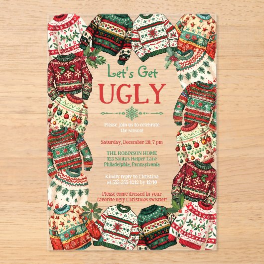 Let's Get Ugly Christmas Sweater Party  アクリル招待状 (正面)