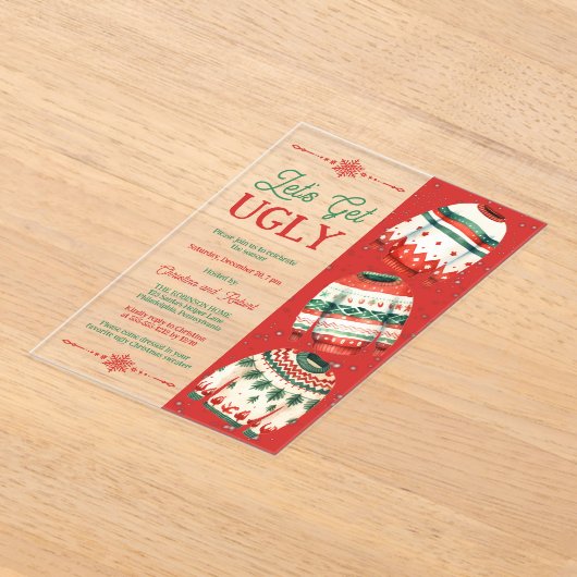 Let's Get Ugly Christmas Sweater Party アクリル招待状 (レイダウン)