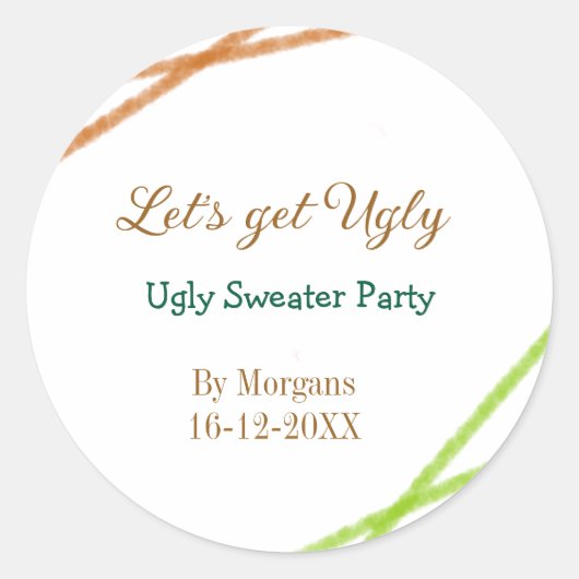 Let's get ugly Christmas ugly sweater Partyorange  ラウンドシール (正面)