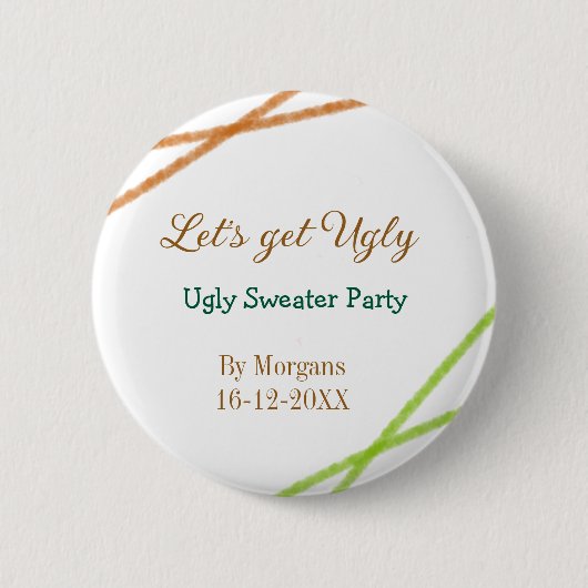 Let's get ugly Christmas ugly sweater Partyorange  缶バッジ (正面)