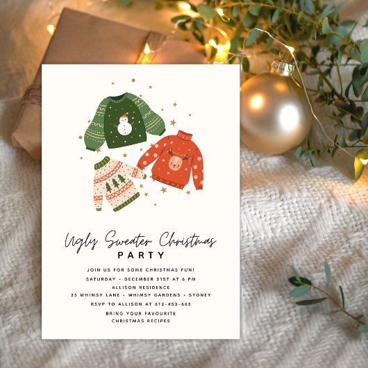 Let's get Ugly Modern Ugly Sweater Christmas Party 招待状