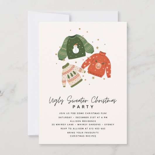 Let's get Ugly Modern Ugly Sweater Christmas Party 招待状 (正面)