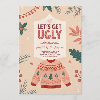 Let's Get Ugly Retro Christmas Ugly Sweater Party 招待状