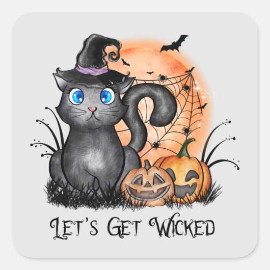 Let's Get Wicked | Black Witch Cat スクエアシール (正面)