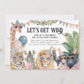 Let's Get Wild ジャングル動物の誕生日 招待状 (正面)