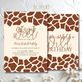 Let's get wild animal giraffe print birthday party 招待状