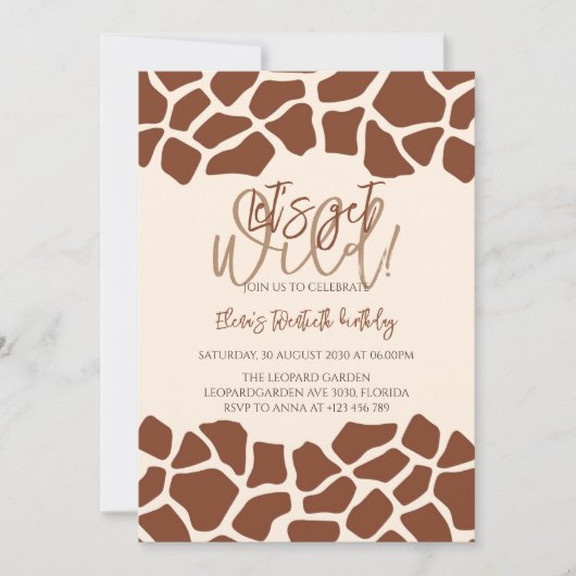 Let's get wild animal giraffe print birthday party 招待状 (正面)