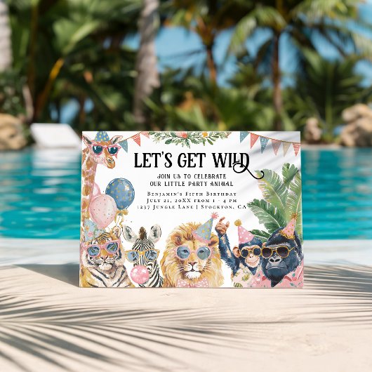 Let's Get Wild Jungle Animals Birthday 招待状