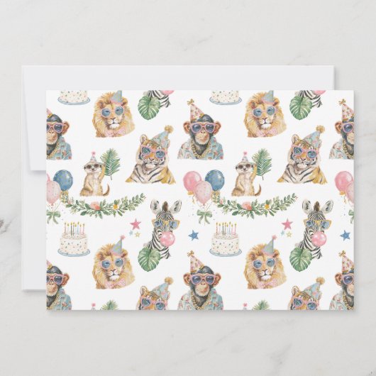 Let's Get Wild Jungle Animals Birthday 招待状 (裏面)