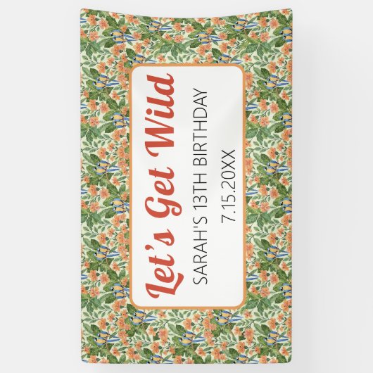 Let's Get Wild Macaw Jungle Tropical Birthday 横断幕 (縦)