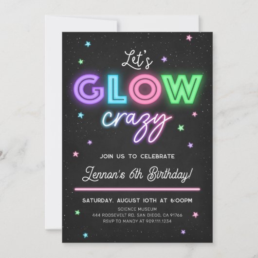 Let's Glowおもしろい熱狂する誕生日パーティーの招待 招待状 (正面)