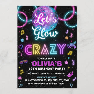 Let's Glow Crazy ディスコパーティーのご招待 - ディスコボール 招待状