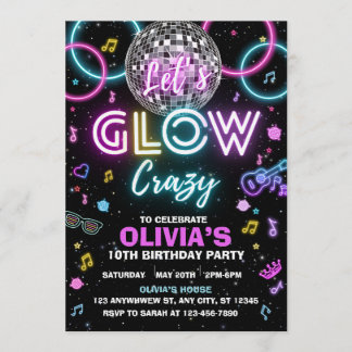 Let's Glow Crazy ディスコパーティーのご招待 - ディスコボール 招待状