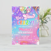 Let's Glow Crazy Disco Neon Glow Girl Birthday 招待状 (スタンド正面)