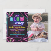 Let's GLOW Neon熱狂する誕生日写真 招待状 (正面)
