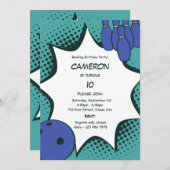 Let's Goボーリング10th Birthday Party Invitation 招待状 (正面/裏面)