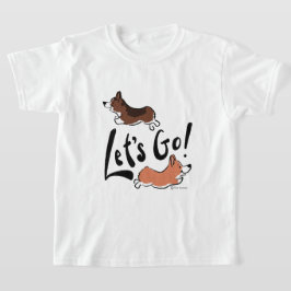 "Let's Go" かわいいコーギー楽しいグラフィック白子供用 Tシャツ