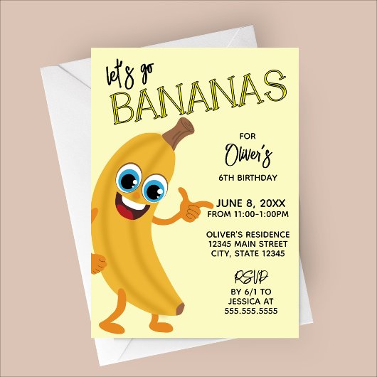 Let's Go Bananas! こどもの誕生日パーティー招待状 招待状