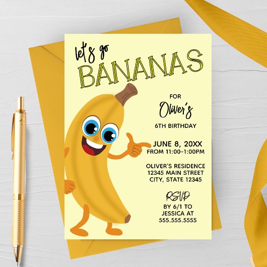 Let's Go Bananas! こどもの誕生日パーティー招待状 招待状
