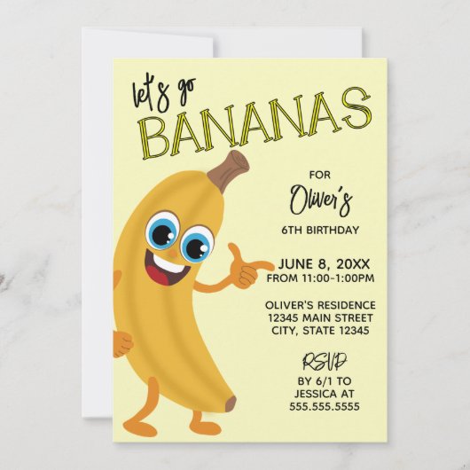 Let's Go Bananas! こどもの誕生日パーティー招待状 招待状 (正面)