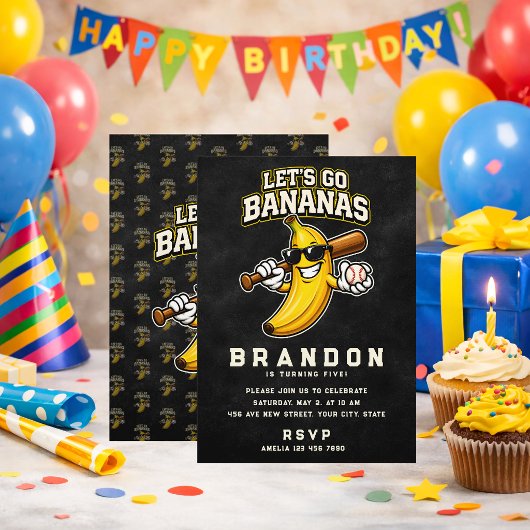 Lets Go Bananas Retro Baseball Banana Funny 招待状