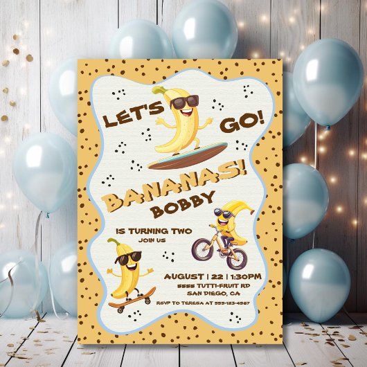 Let's Go Bananas Sporty おもしろい Birthday Party 招待状