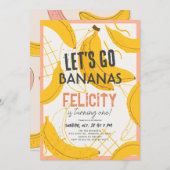 Let's Go Bananas Yellow & Pink 1st Birthday 招待状 (正面/裏面)